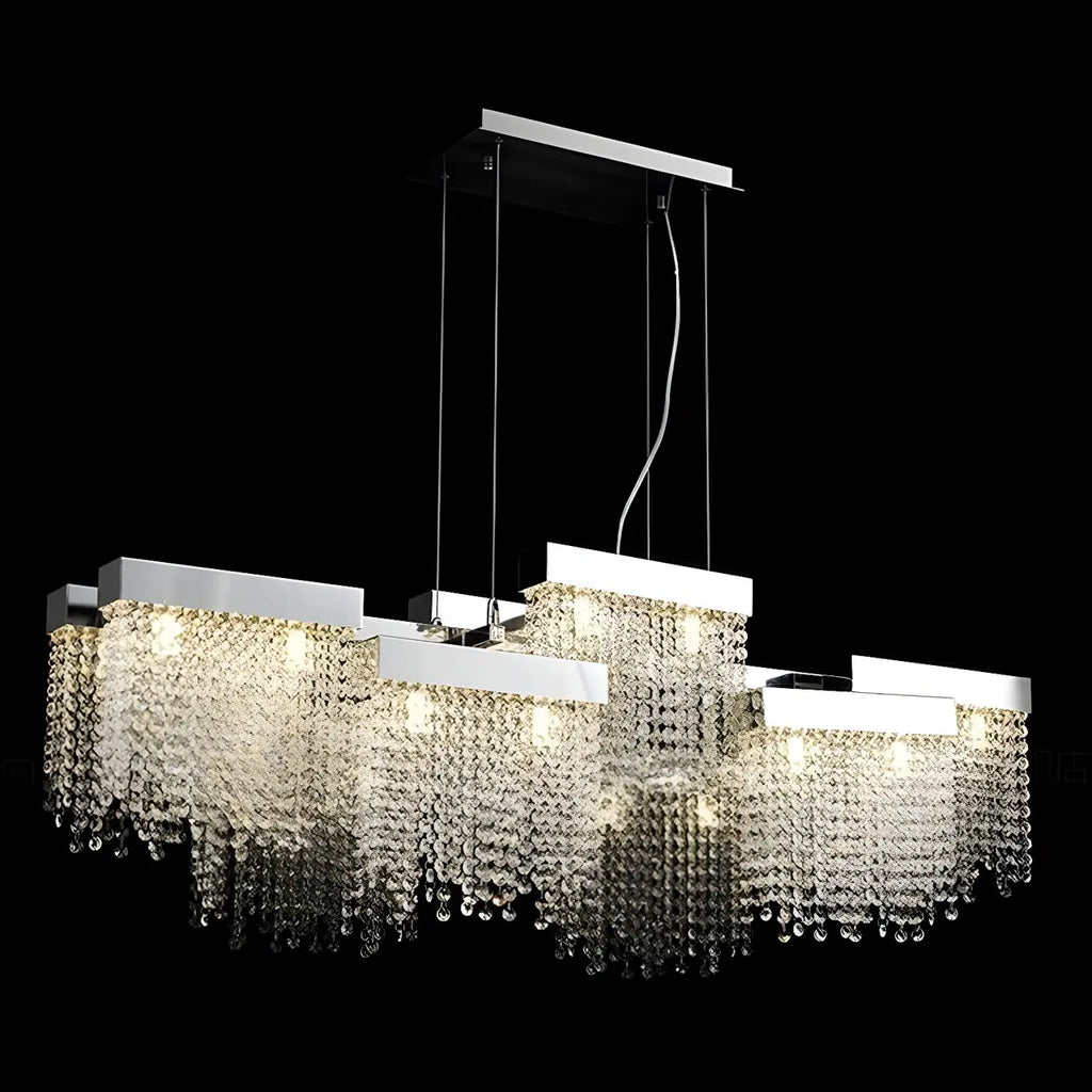 Glamorous Silver Steel Crystal Island Pendant Light for Dining