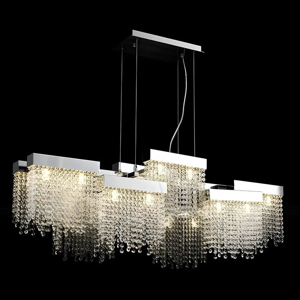 Glamorous Silver Steel Crystal Island Pendant Light for Dining