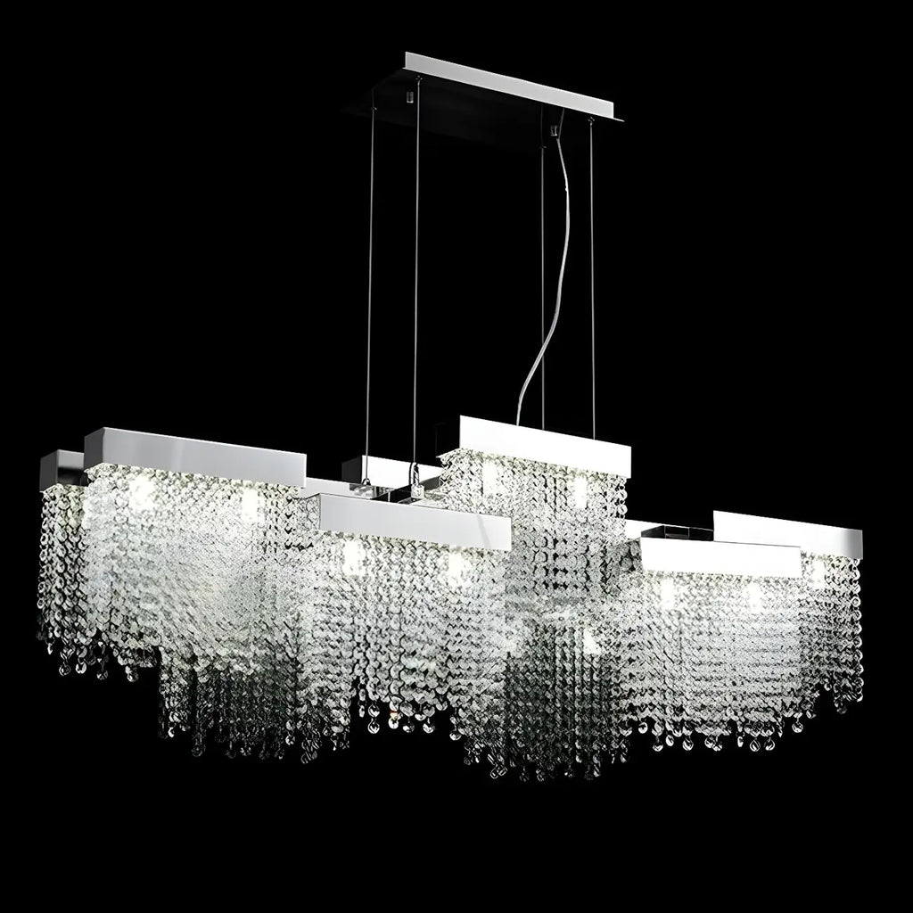 Glamorous Silver Steel Crystal Island Pendant Light for Dining