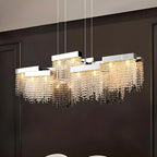 Glamorous Silver Steel Crystal Island Pendant Light for Dining