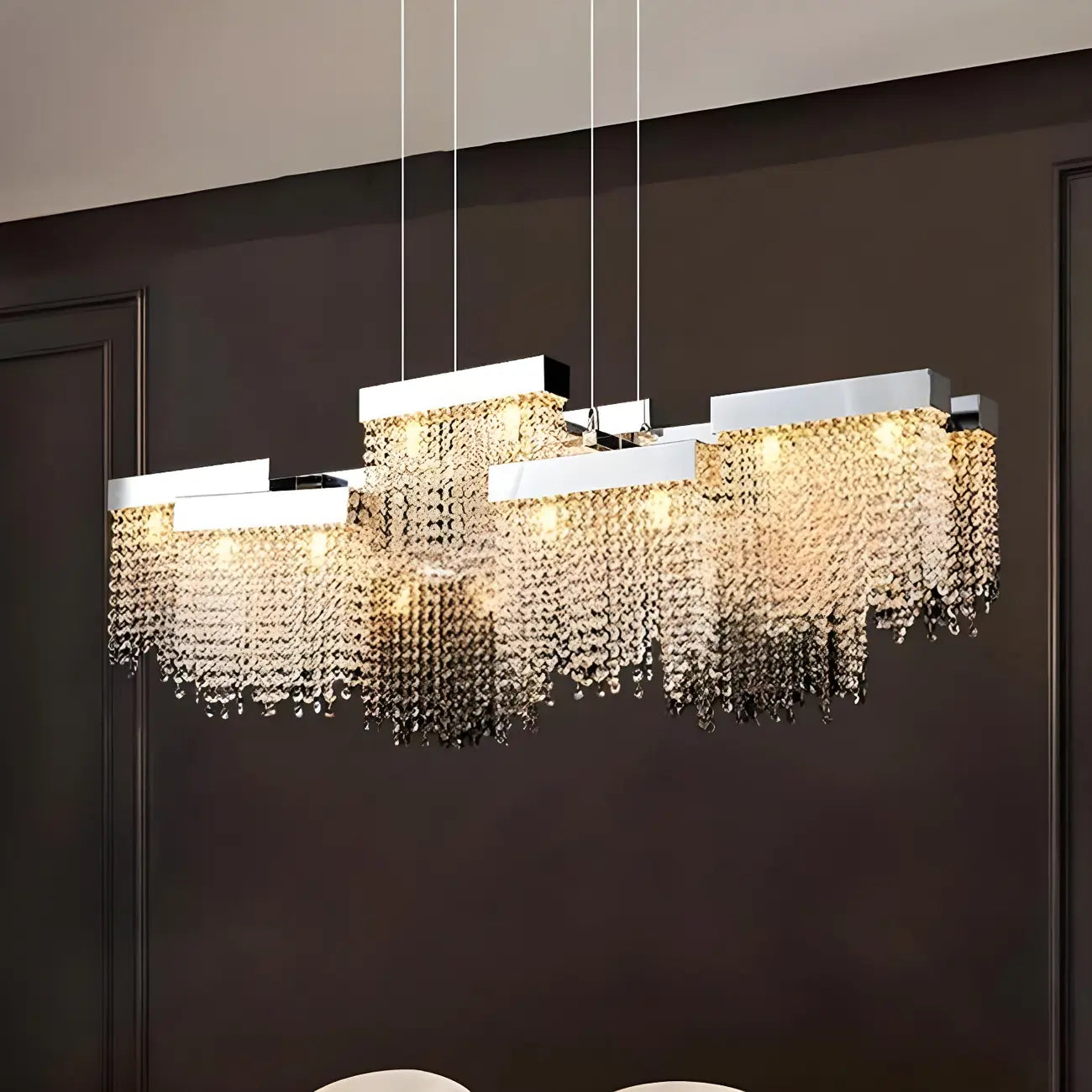 Glamorous Silver Steel Crystal Island Pendant Light for Dining