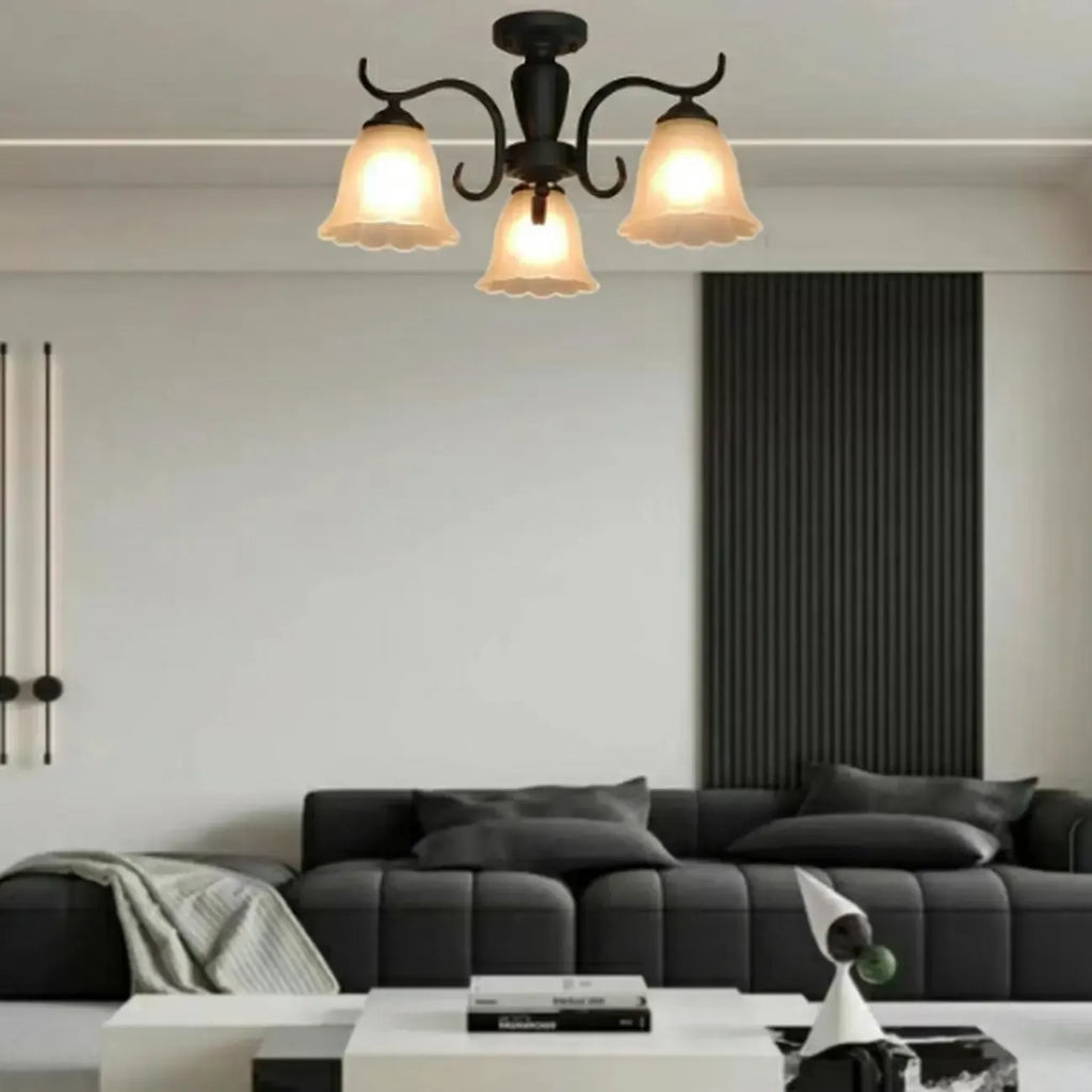Vintage Black Glass 3-Light LED Semi Flush Ceiling Light