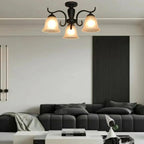 Vintage Black Glass 3-Light LED Semi Flush Ceiling Light