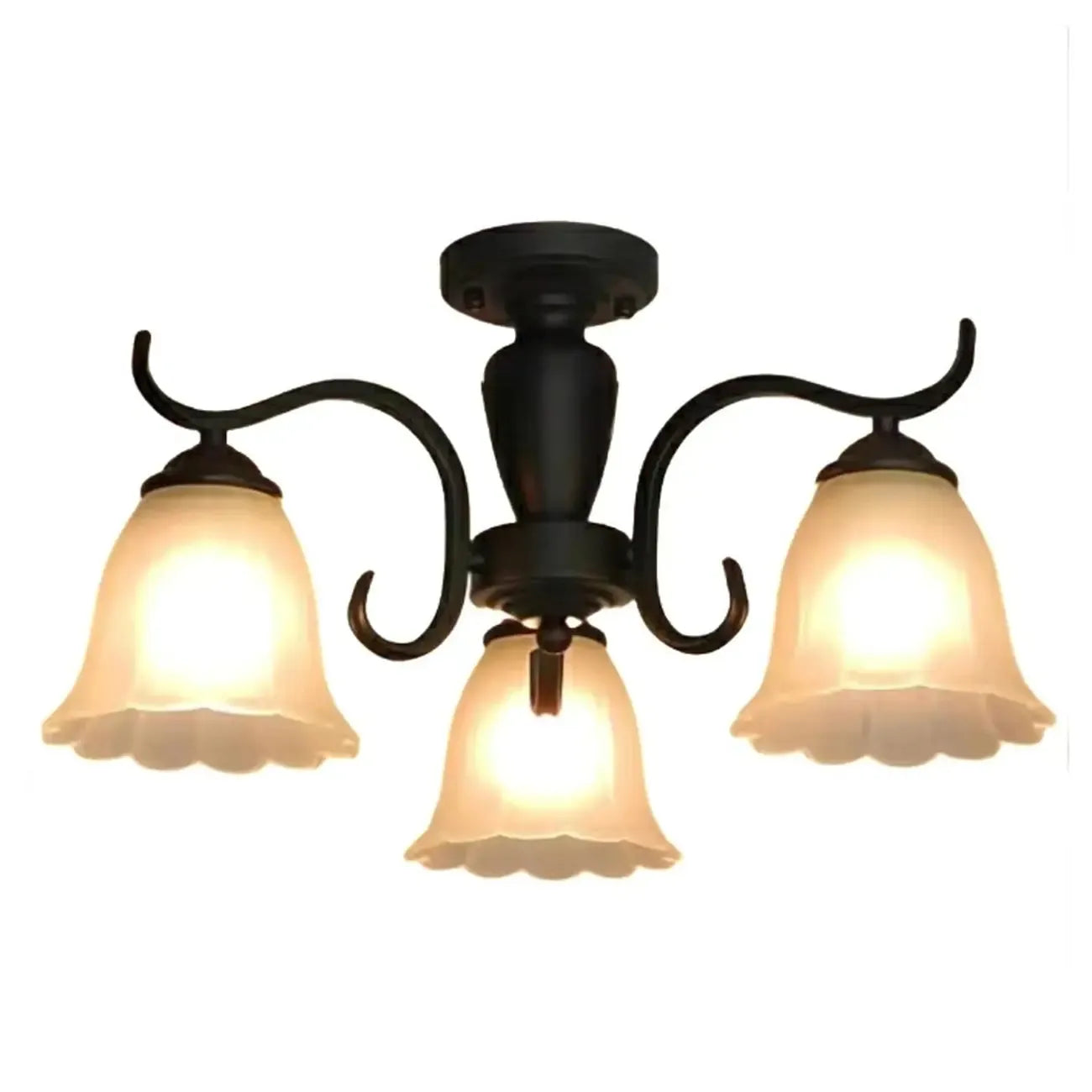 Vintage Black Glass 3-Light LED Semi Flush Ceiling Light