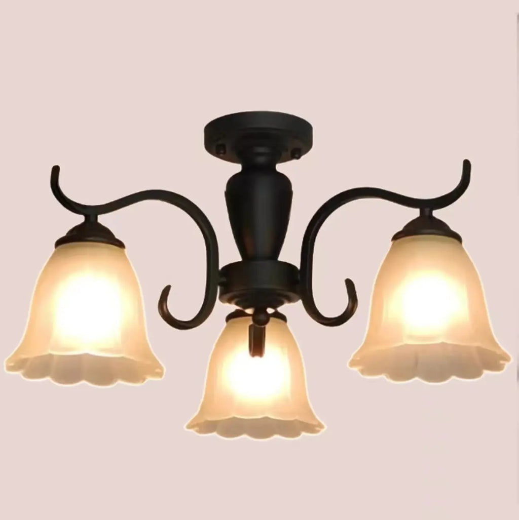 Vintage Black Glass 3-Light LED Semi Flush Ceiling Light
