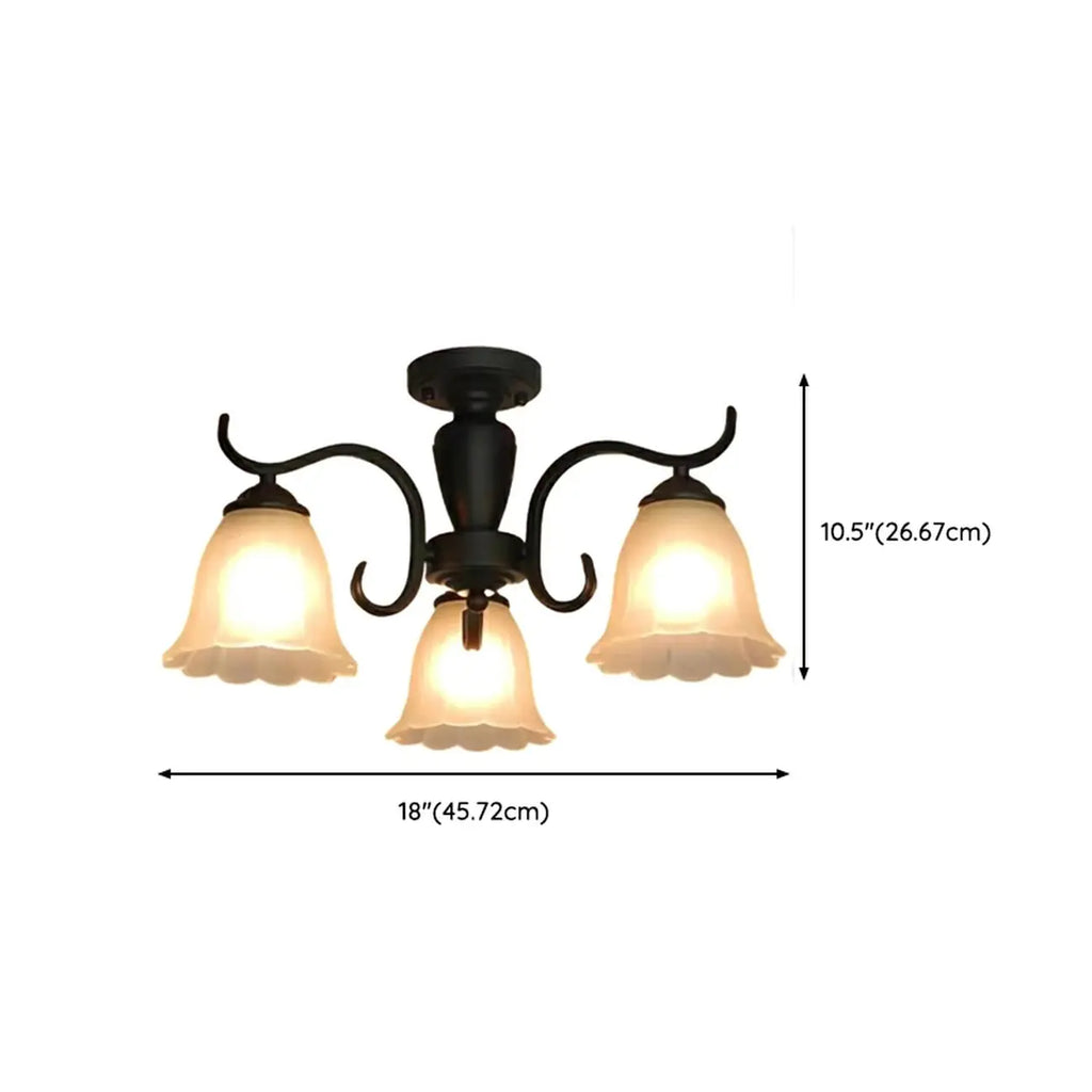 Vintage Black Glass 3-Light LED Semi Flush Ceiling Light