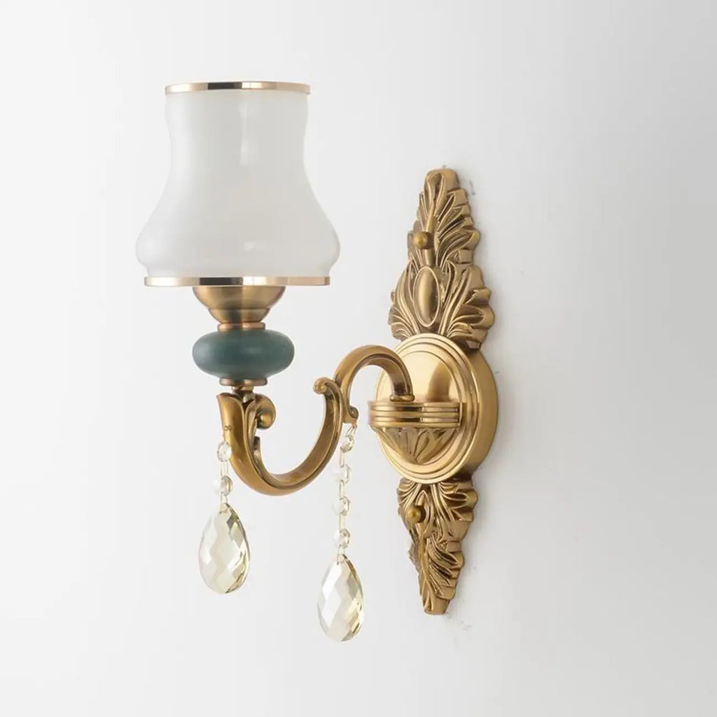 Vintage Brass Dual Arm Wall Sconce with Crystal Accents