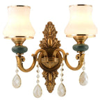 Vintage Brass Dual Arm Wall Sconce with Crystal Accents