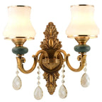 Vintage Brass Dual Arm Wall Sconce with Crystal Accents