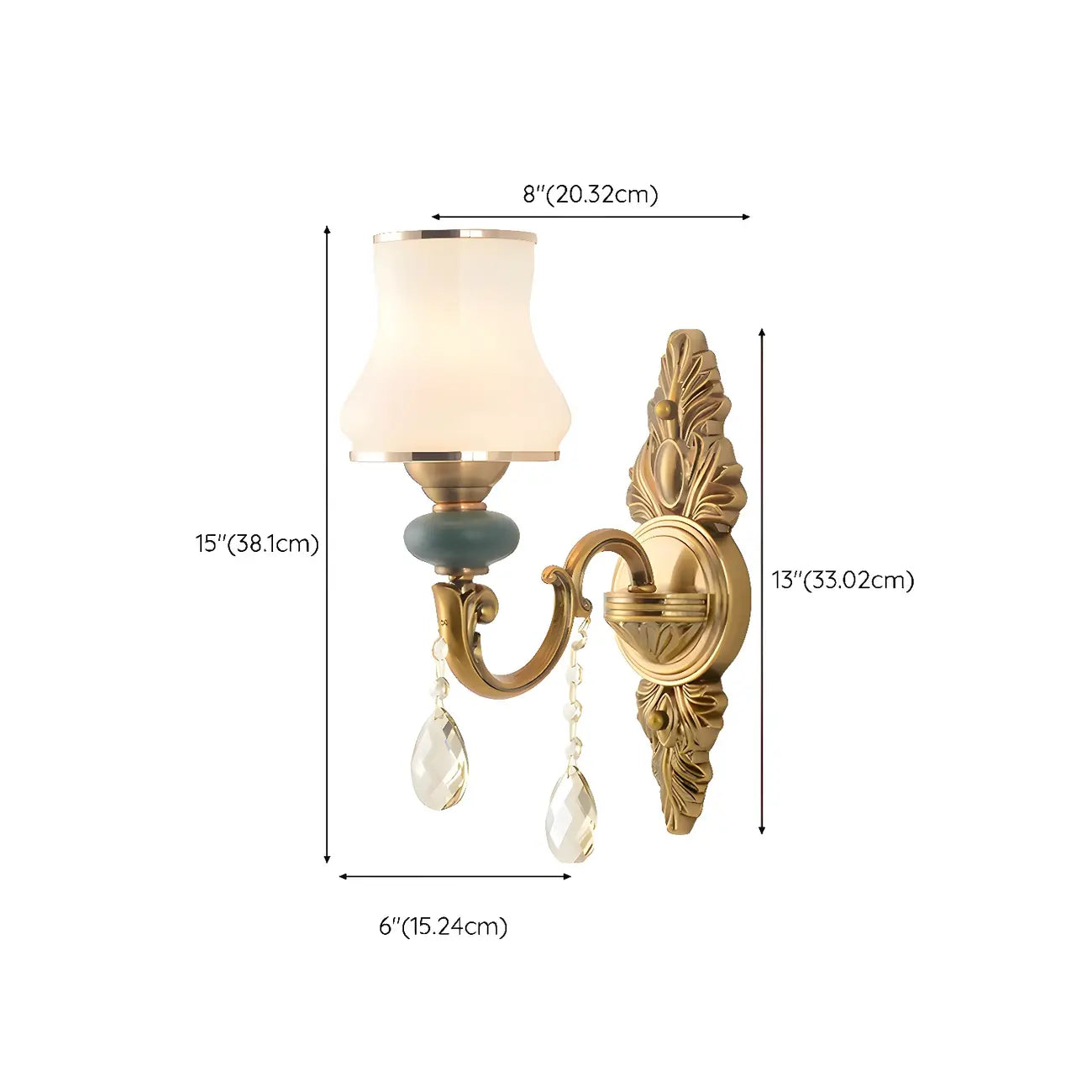 Vintage Brass Dual Arm Wall Sconce with Crystal Accents