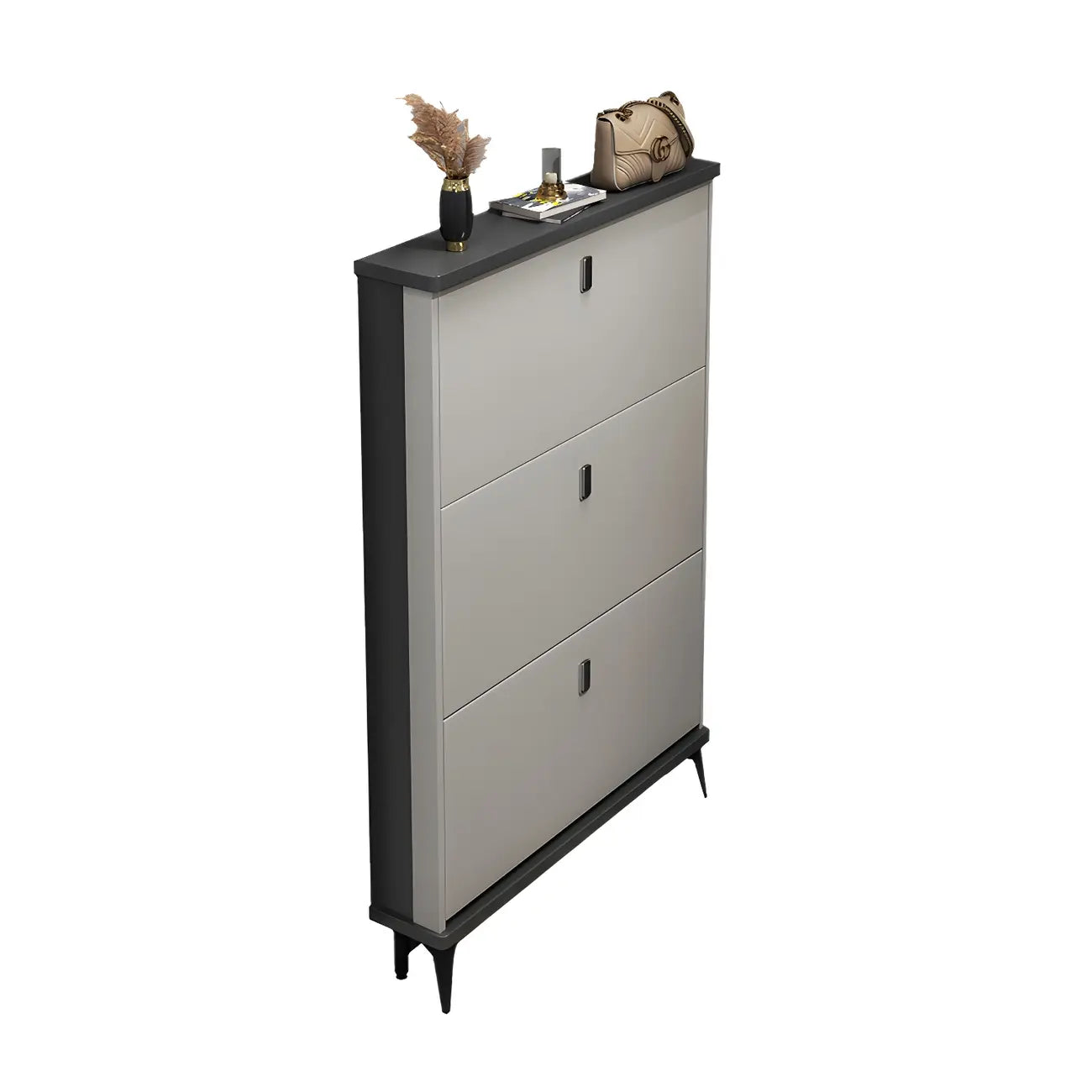 Entryway Grey/White Drop Front Shoe Storage Cabinet