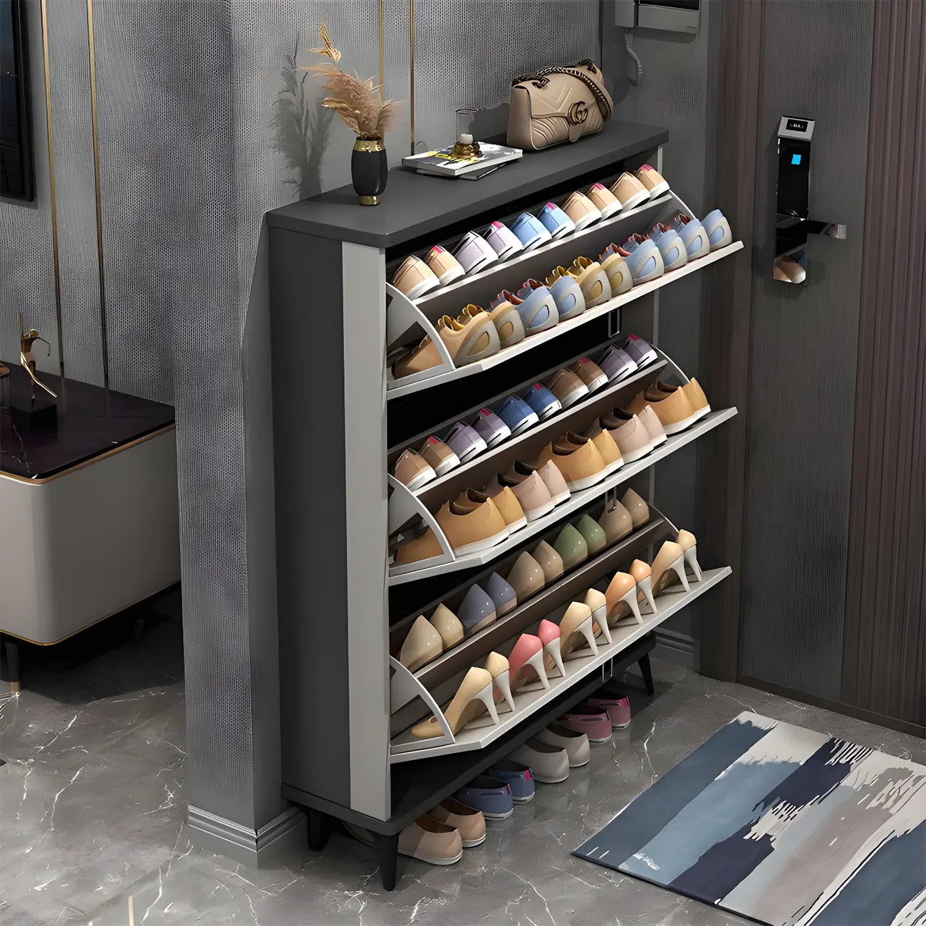 Entryway Grey/White Drop Front Shoe Storage Cabinet