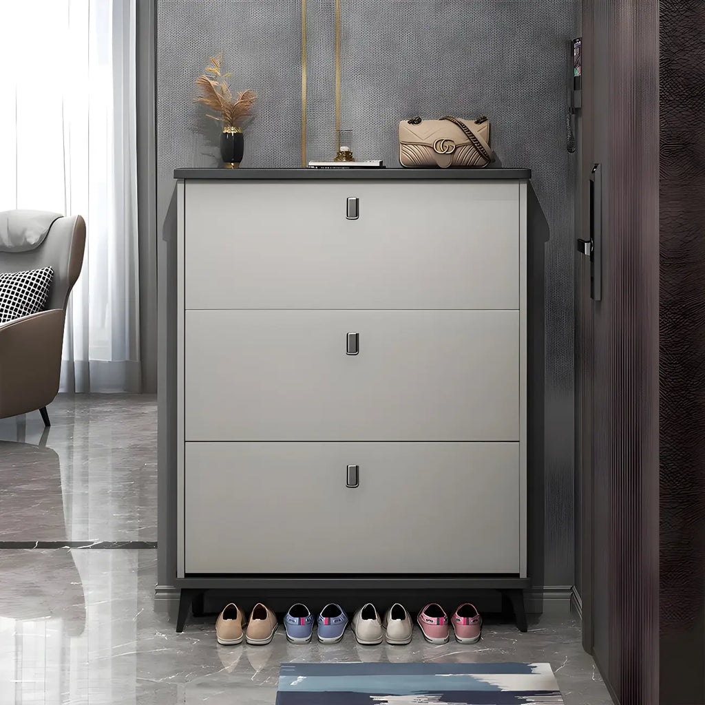 Entryway Grey/White Drop Front Shoe Storage Cabinet