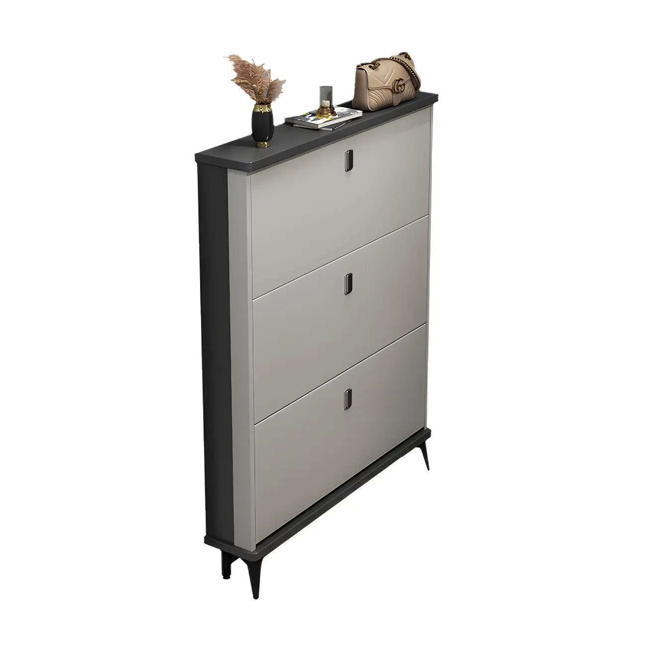 Entryway Grey/White Drop Front Shoe Storage Cabinet