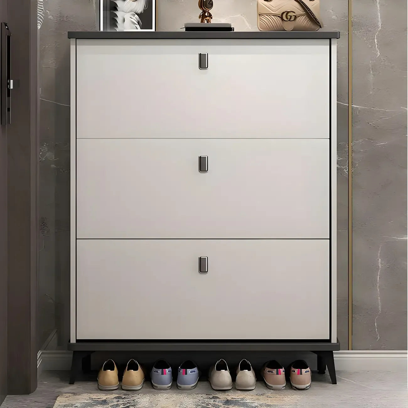 Entryway Grey/White Drop Front Shoe Storage Cabinet