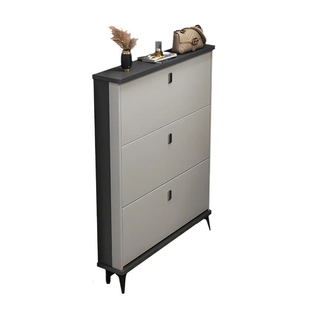 Entryway Grey/White Drop Front Shoe Storage Cabinet