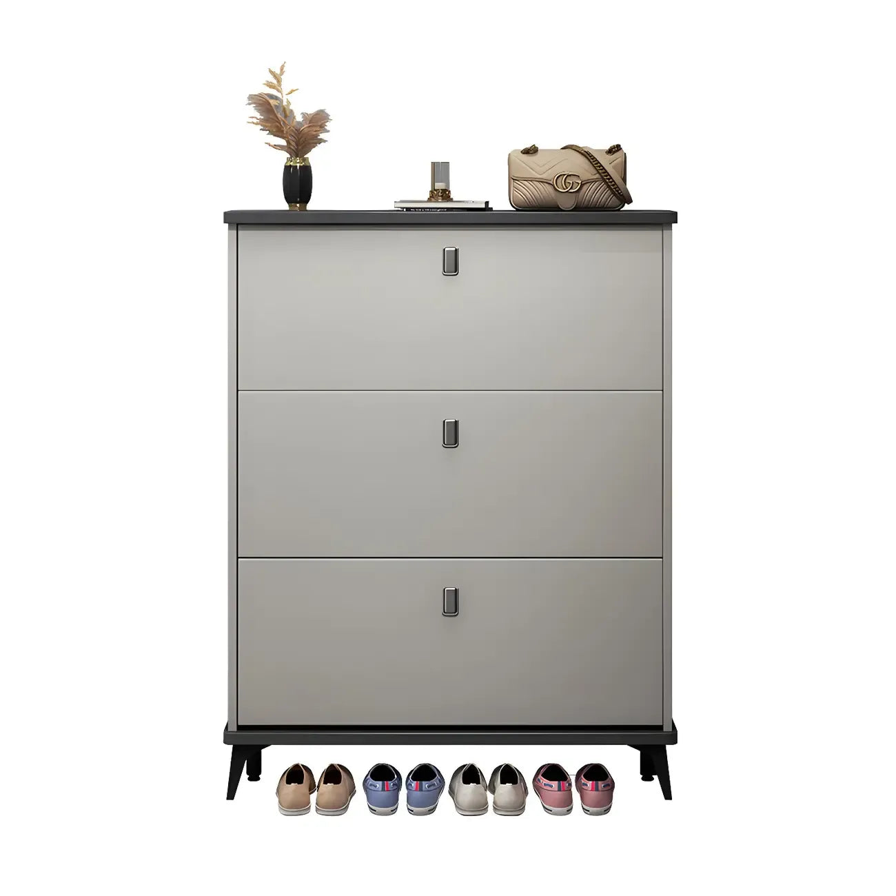 Entryway Grey/White Drop Front Shoe Storage Cabinet
