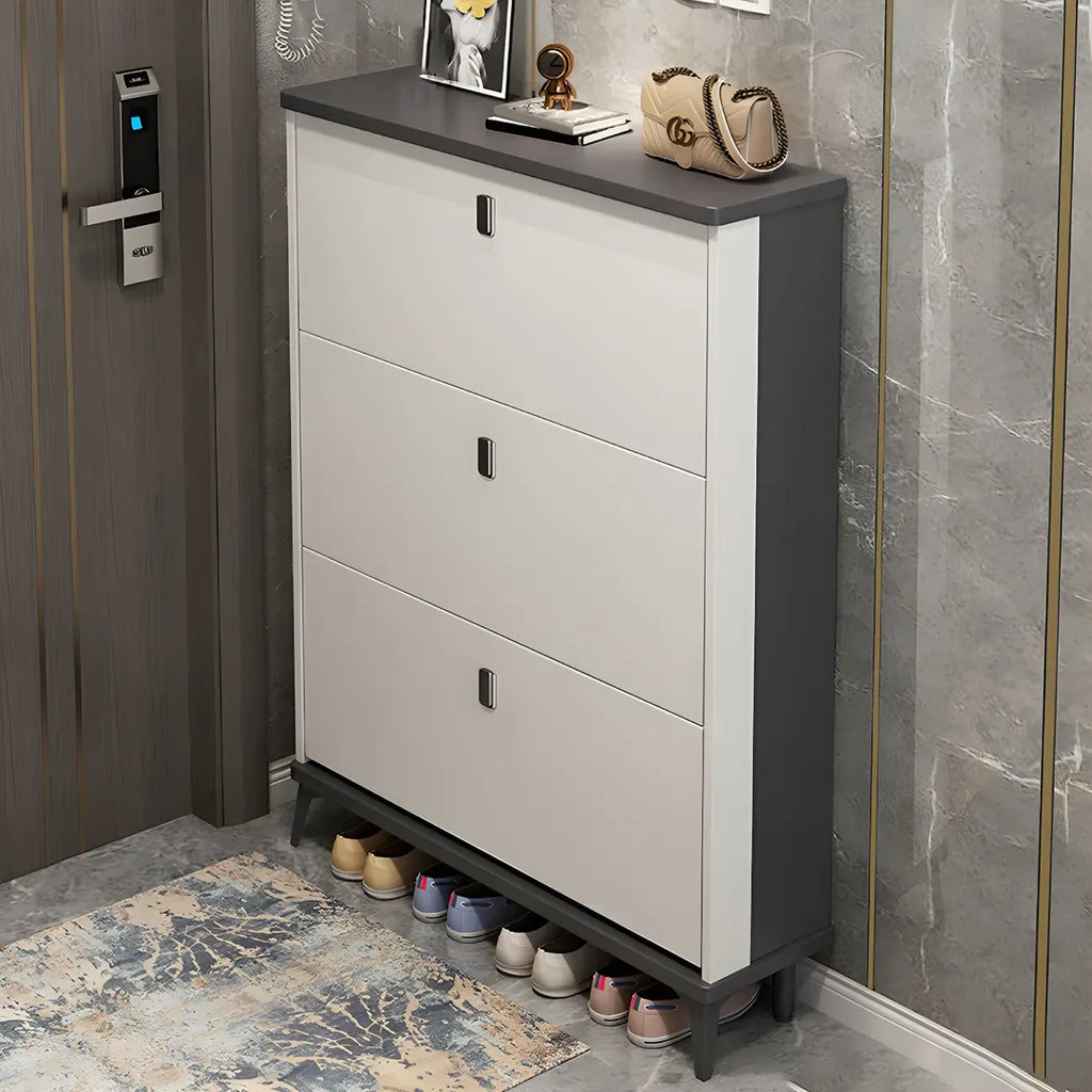 Entryway Grey/White Drop Front Shoe Storage Cabinet