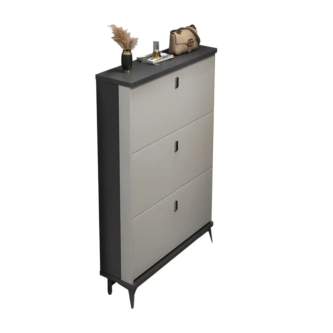 Entryway Grey/White Drop Front Shoe Storage Cabinet