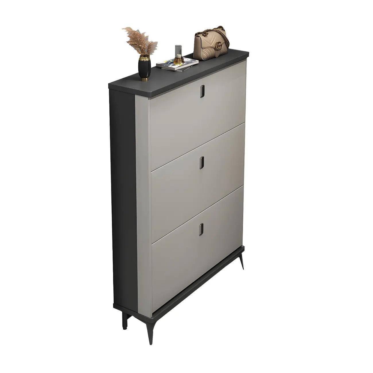 Entryway Grey/White Drop Front Shoe Storage Cabinet