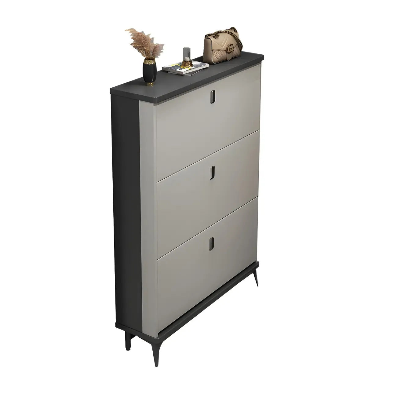 Entryway Grey/White Drop Front Shoe Storage Cabinet