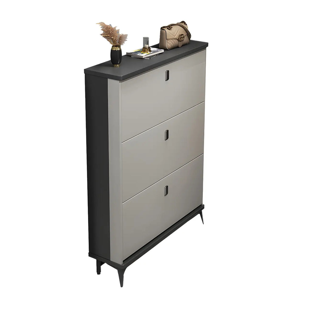 Entryway Grey/White Drop Front Shoe Storage Cabinet