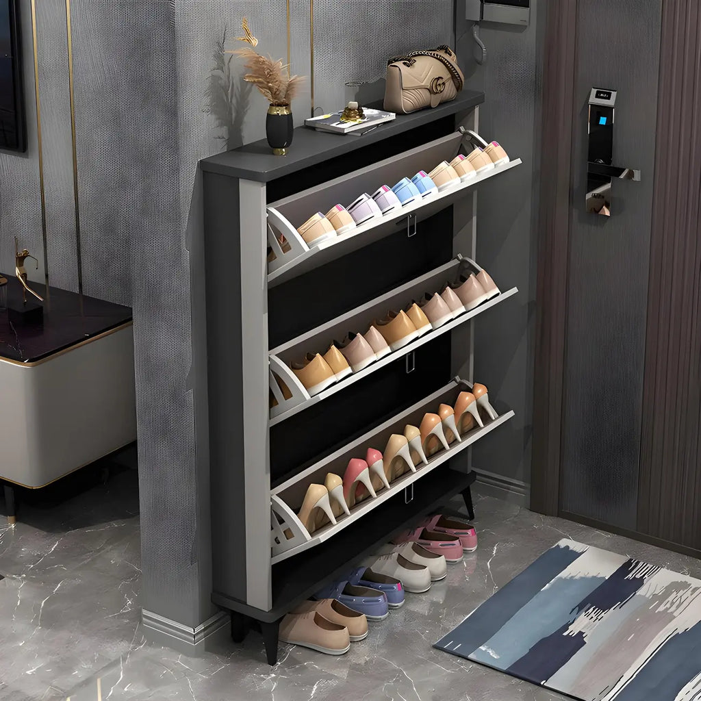 Entryway Grey/White Drop Front Shoe Storage Cabinet
