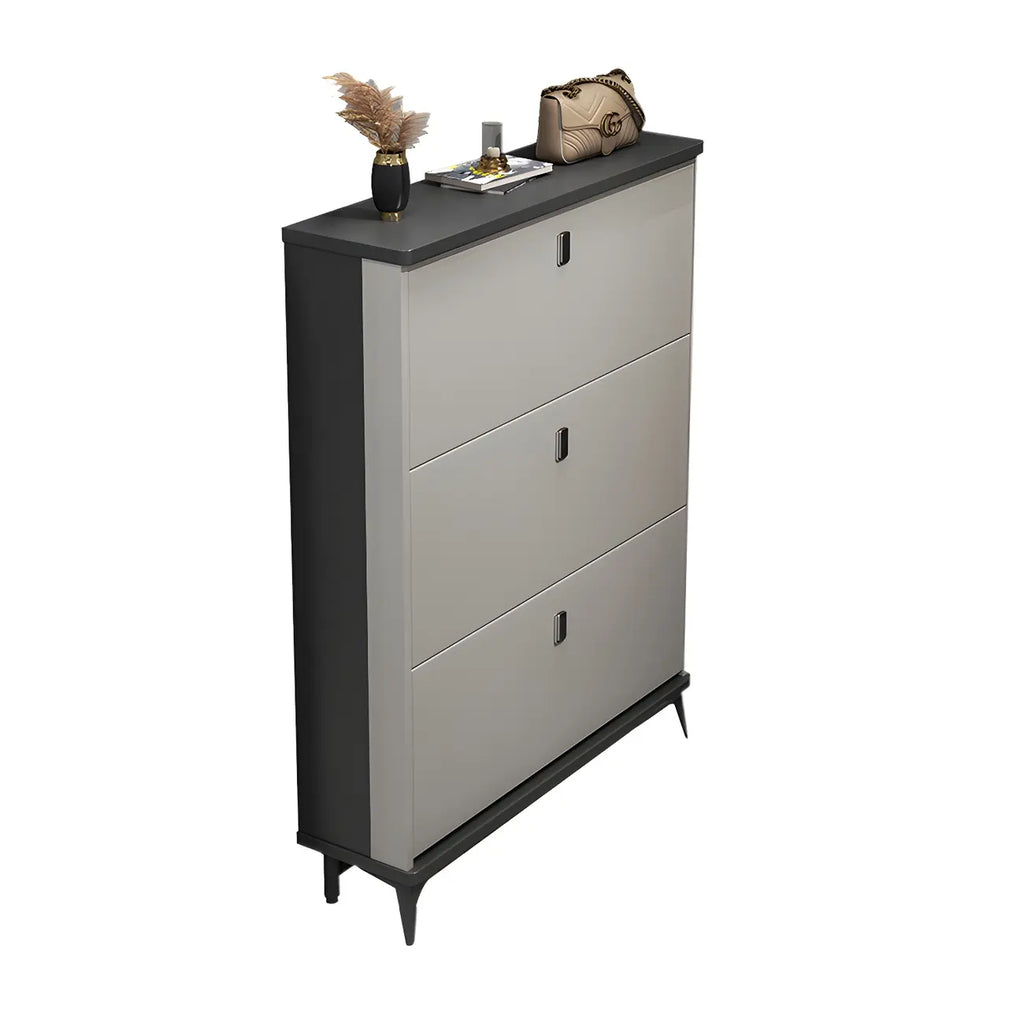 Entryway Grey/White Drop Front Shoe Storage Cabinet