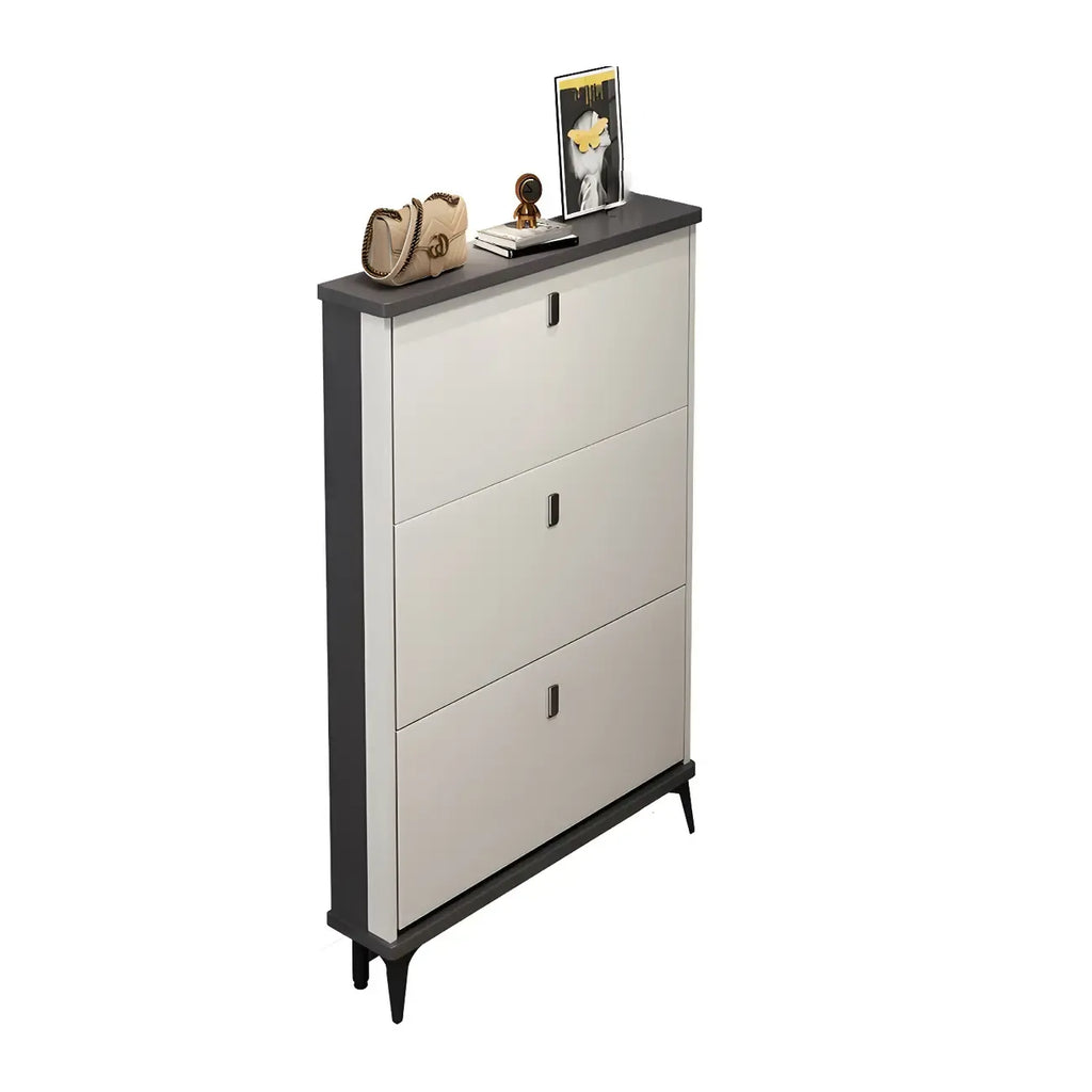Entryway Grey/White Drop Front Shoe Storage Cabinet