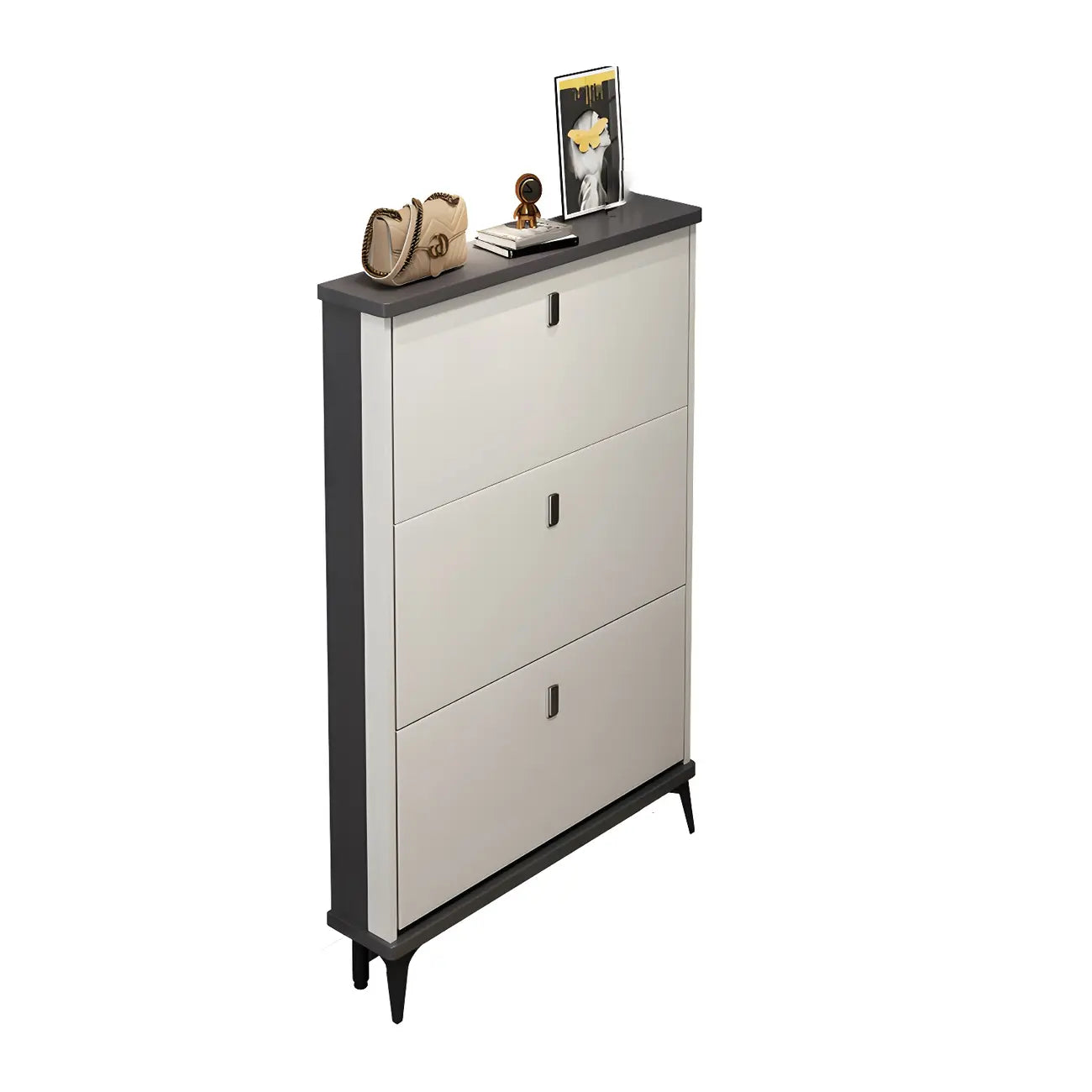 Entryway Grey/White Drop Front Shoe Storage Cabinet