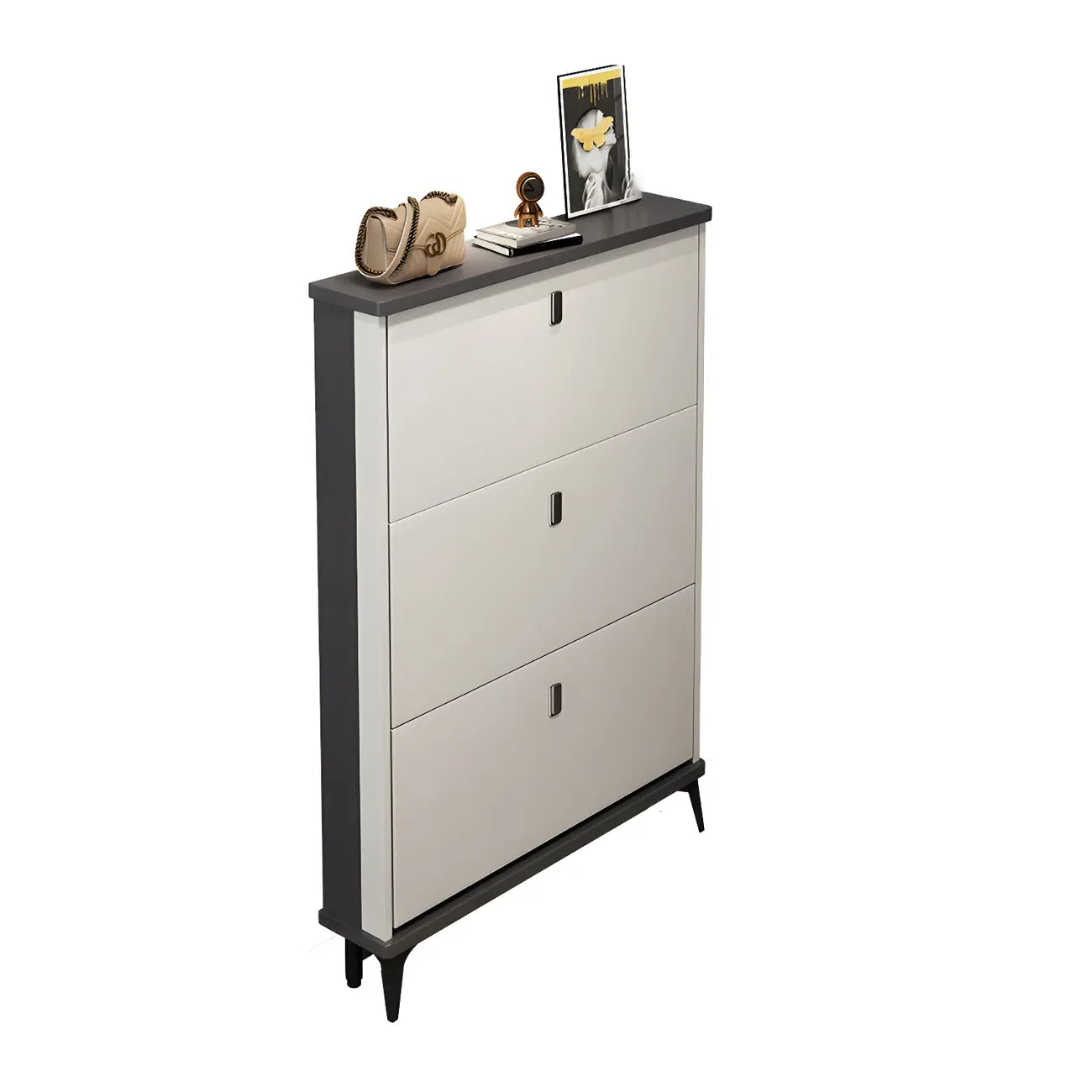 Entryway Grey/White Drop Front Shoe Storage Cabinet