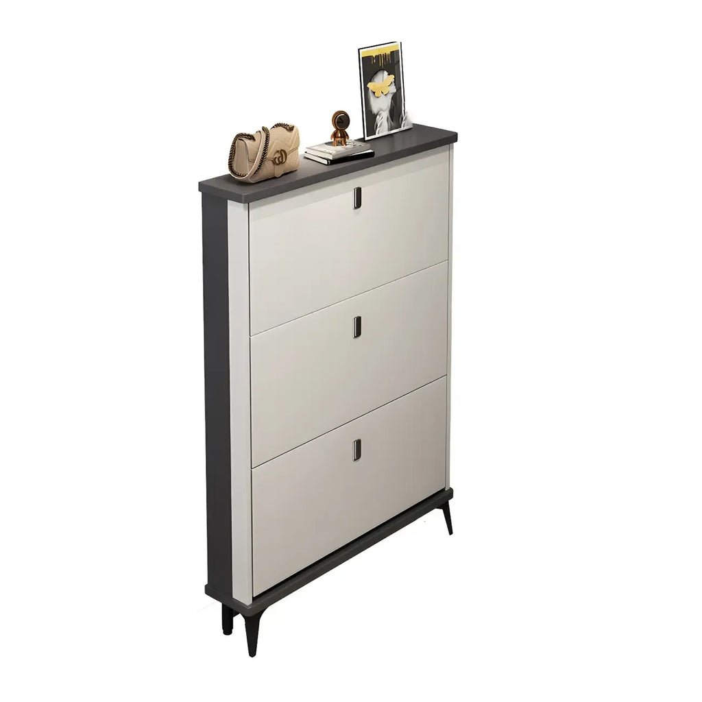 Entryway Grey/White Drop Front Shoe Storage Cabinet