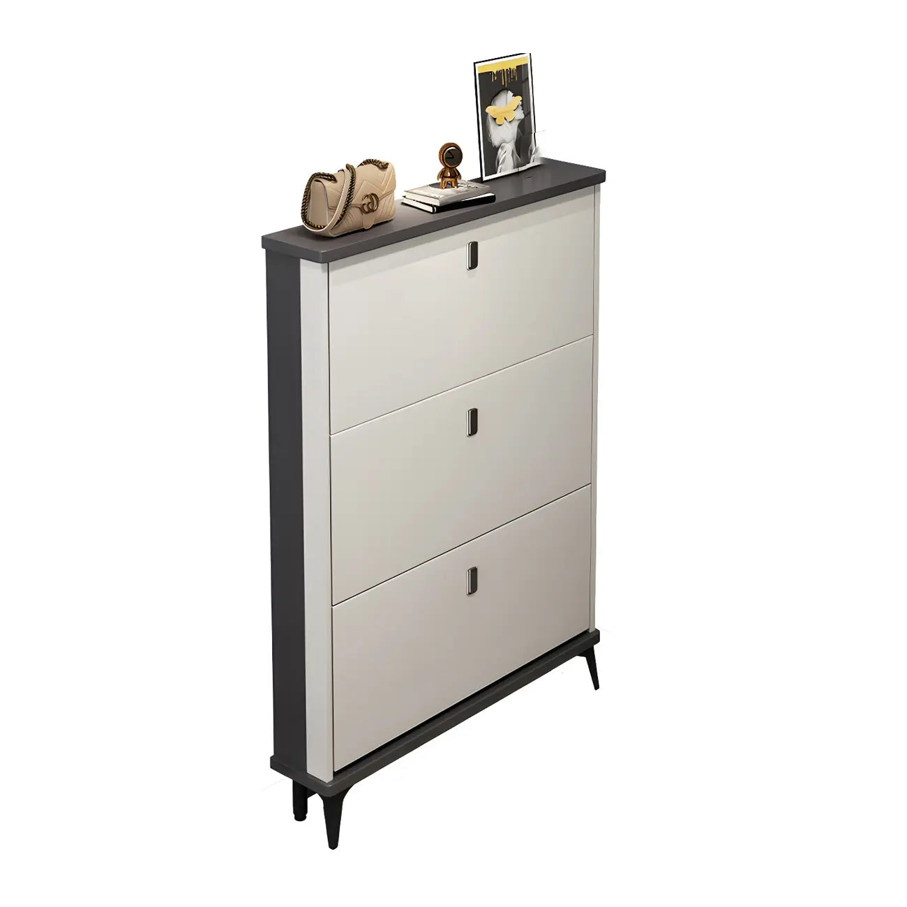 Entryway Grey/White Drop Front Shoe Storage Cabinet