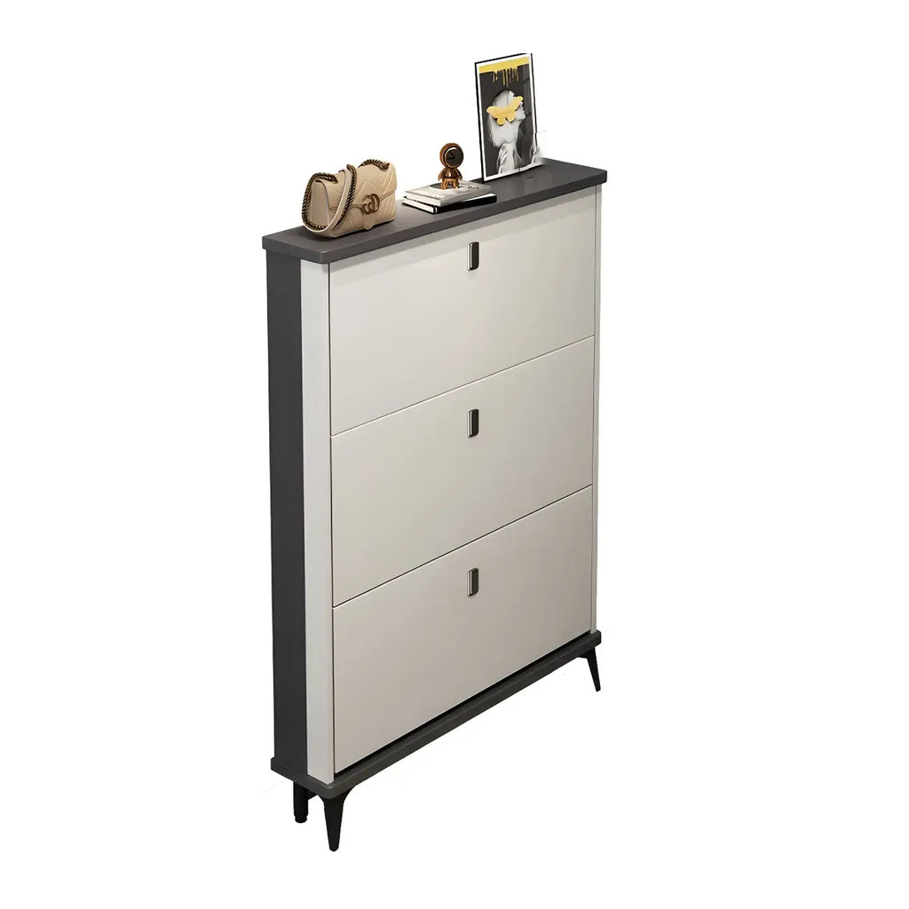 Entryway Grey/White Drop Front Shoe Storage Cabinet