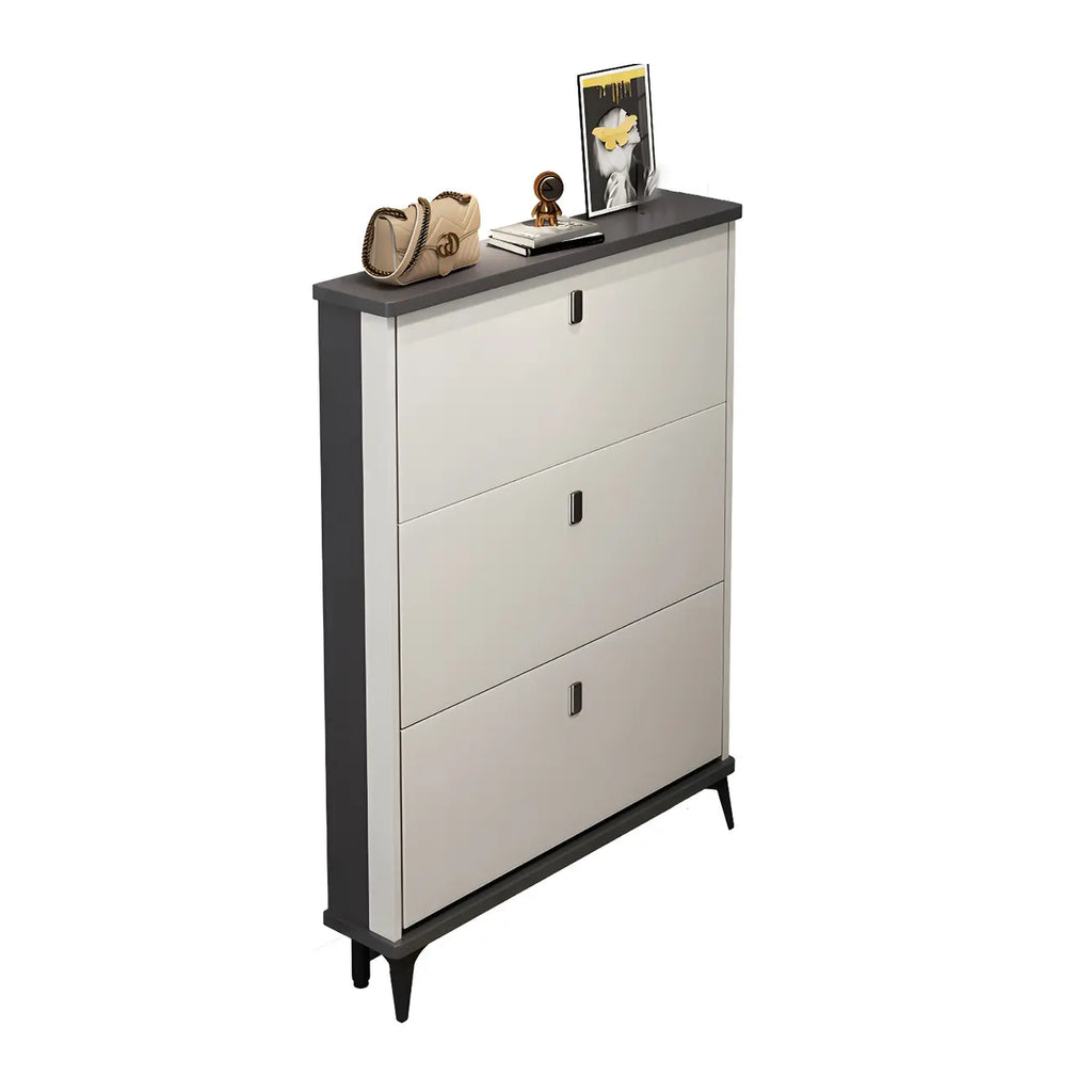 Entryway Grey/White Drop Front Shoe Storage Cabinet