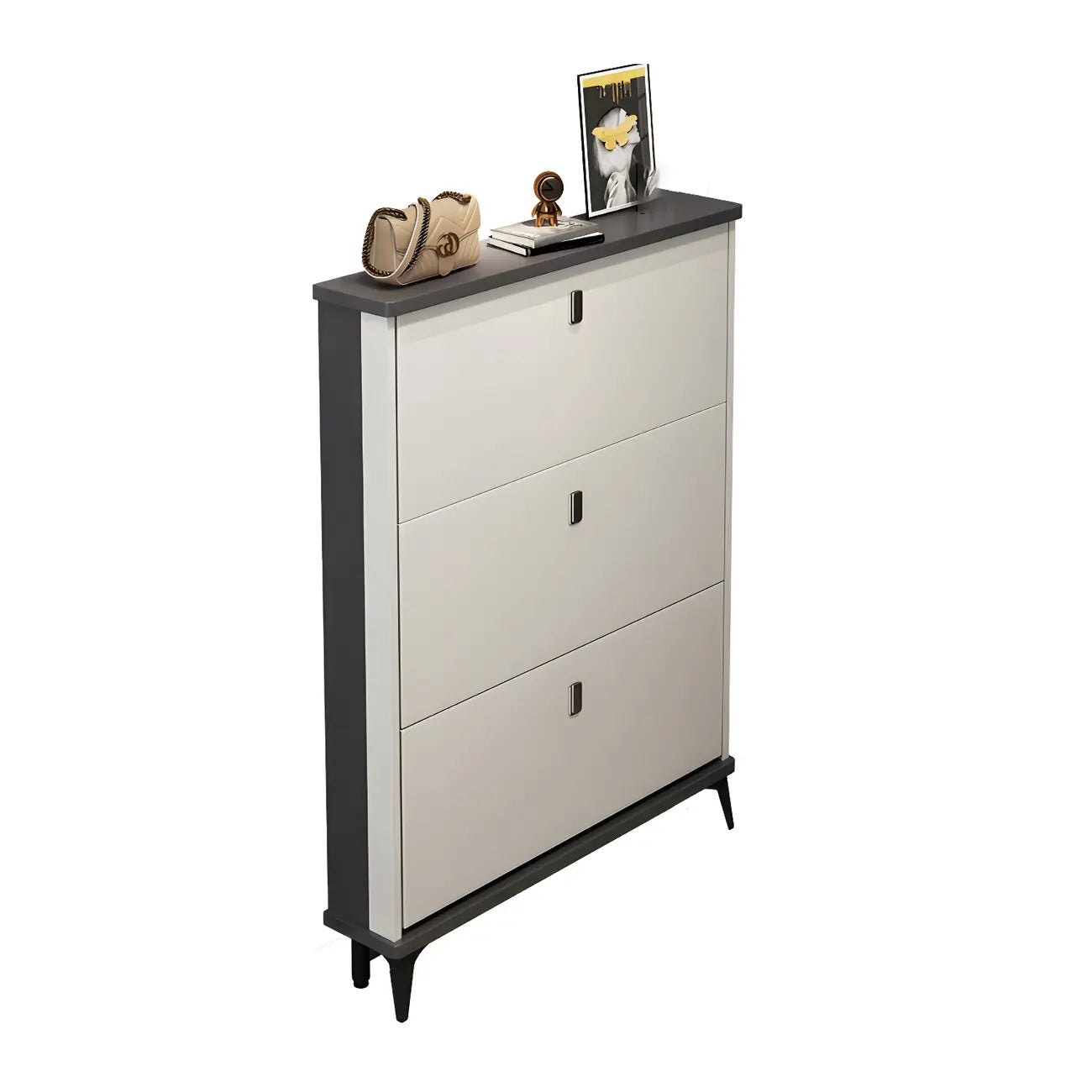 Entryway Grey/White Drop Front Shoe Storage Cabinet