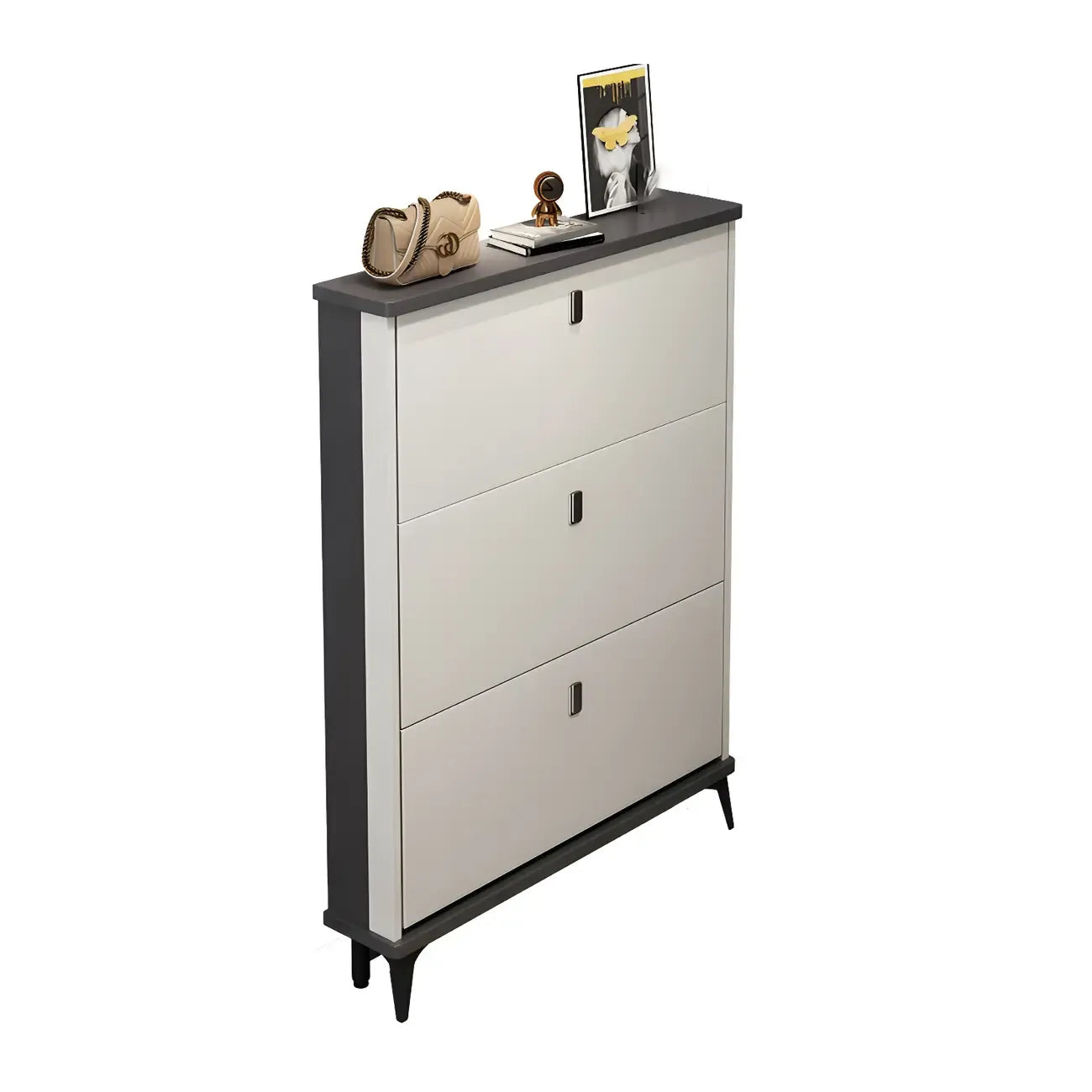 Entryway Grey/White Drop Front Shoe Storage Cabinet