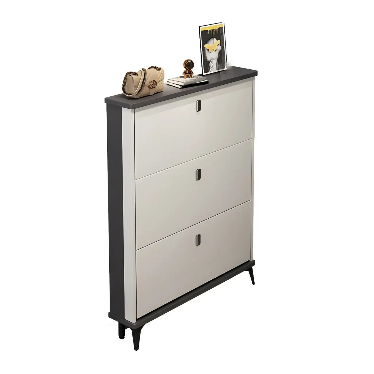 Entryway Grey/White Drop Front Shoe Storage Cabinet
