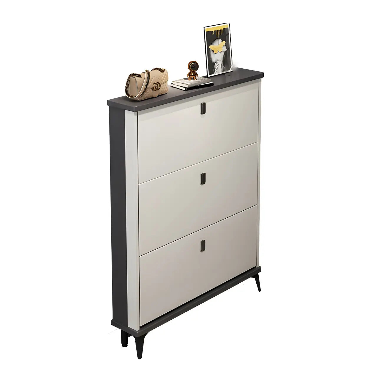 Entryway Grey/White Drop Front Shoe Storage Cabinet