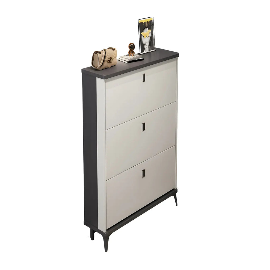 Entryway Grey/White Drop Front Shoe Storage Cabinet