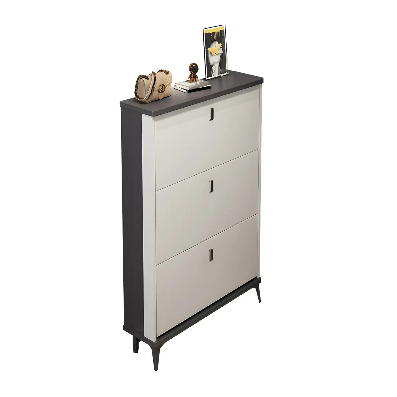 Entryway Grey/White Drop Front Shoe Storage Cabinet