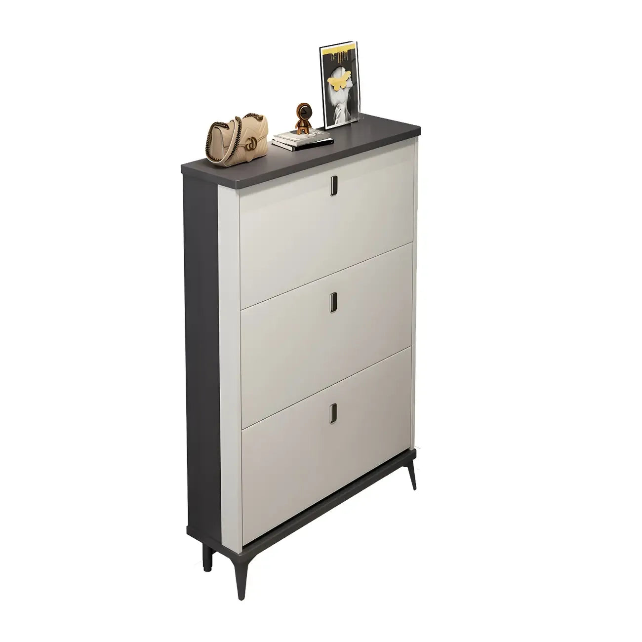 Entryway Grey/White Drop Front Shoe Storage Cabinet