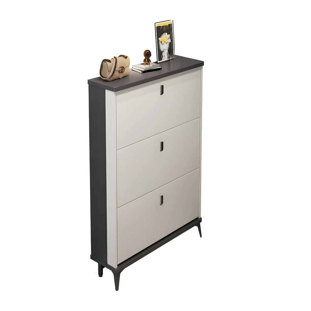 Entryway Grey/White Drop Front Shoe Storage Cabinet