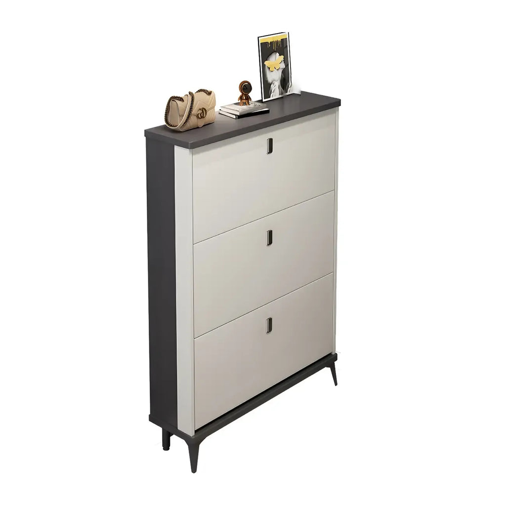 Entryway Grey/White Drop Front Shoe Storage Cabinet