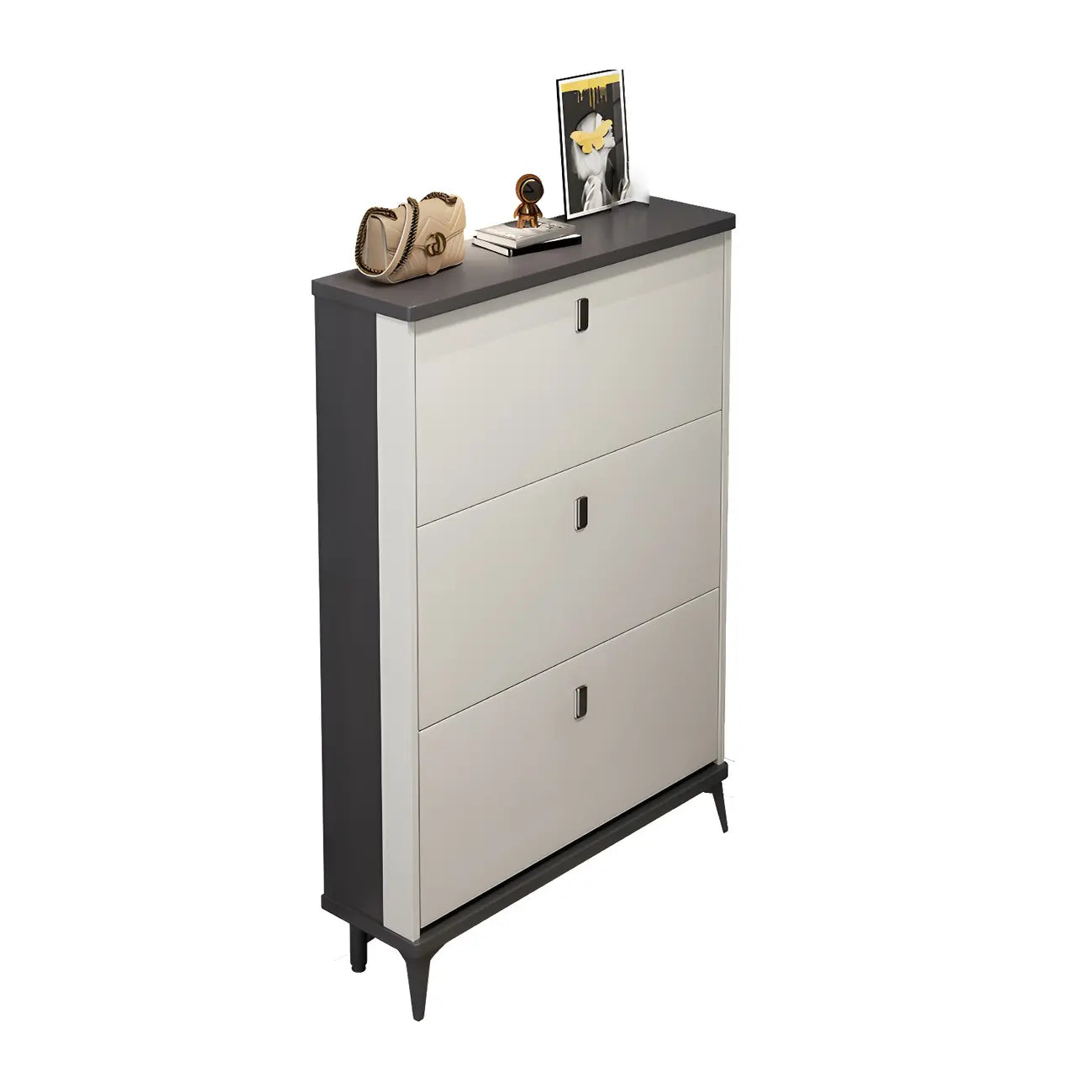 Entryway Grey/White Drop Front Shoe Storage Cabinet