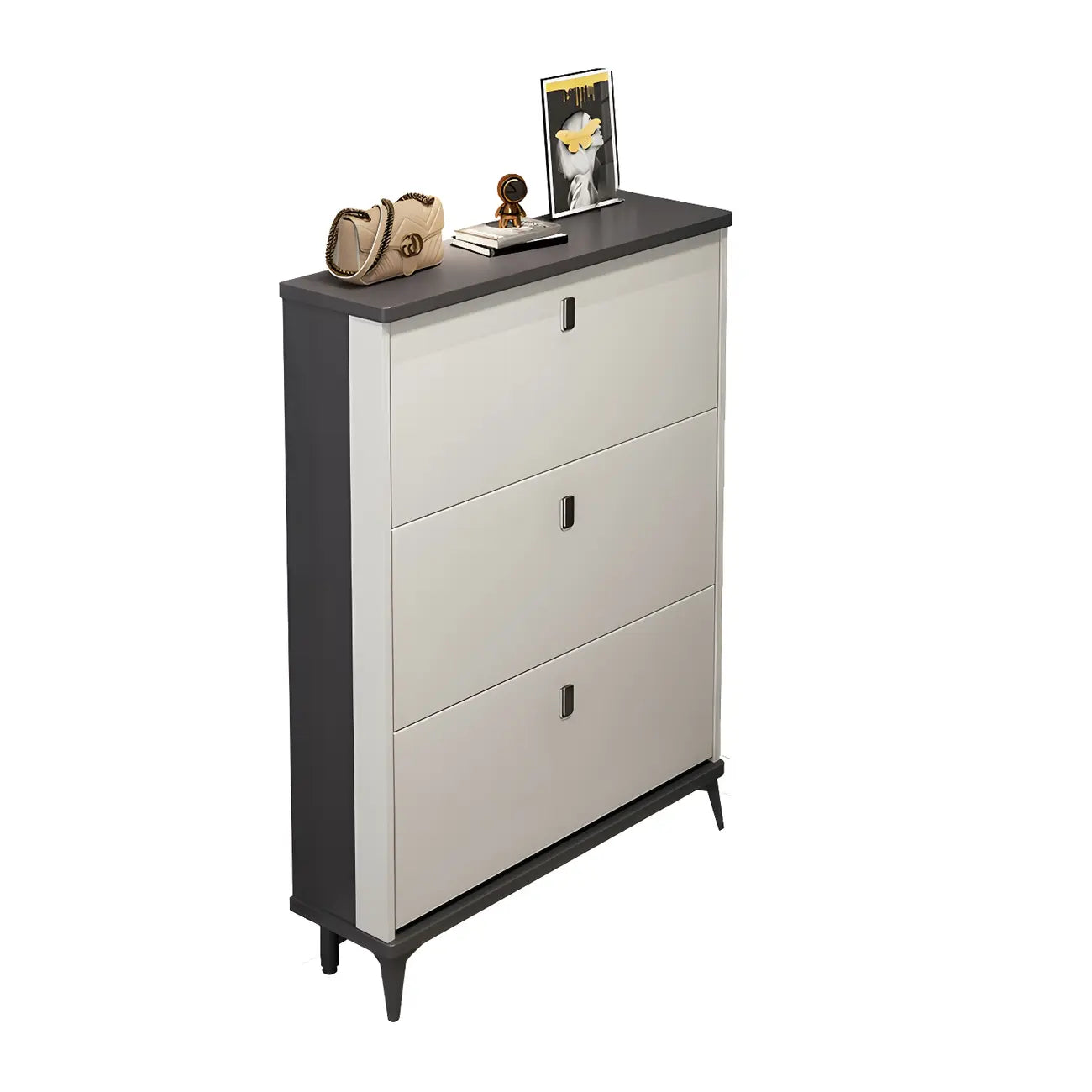 Entryway Grey/White Drop Front Shoe Storage Cabinet