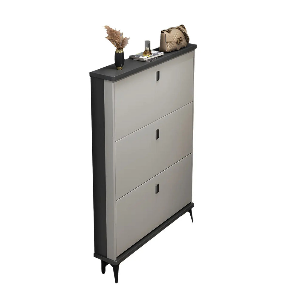 Entryway Grey/White Drop Front Shoe Storage Cabinet