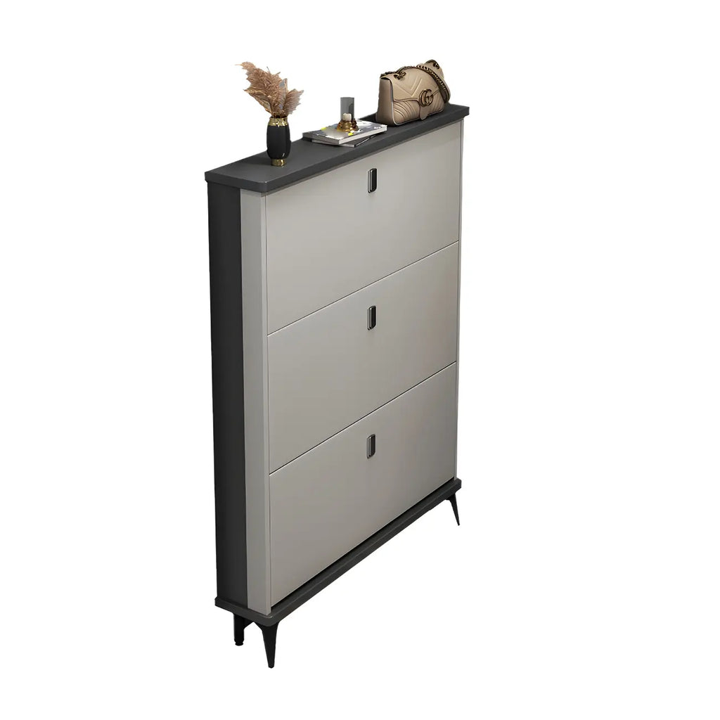 Entryway Grey/White Drop Front Shoe Storage Cabinet