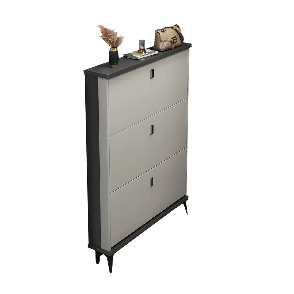 Entryway Grey/White Drop Front Shoe Storage Cabinet
