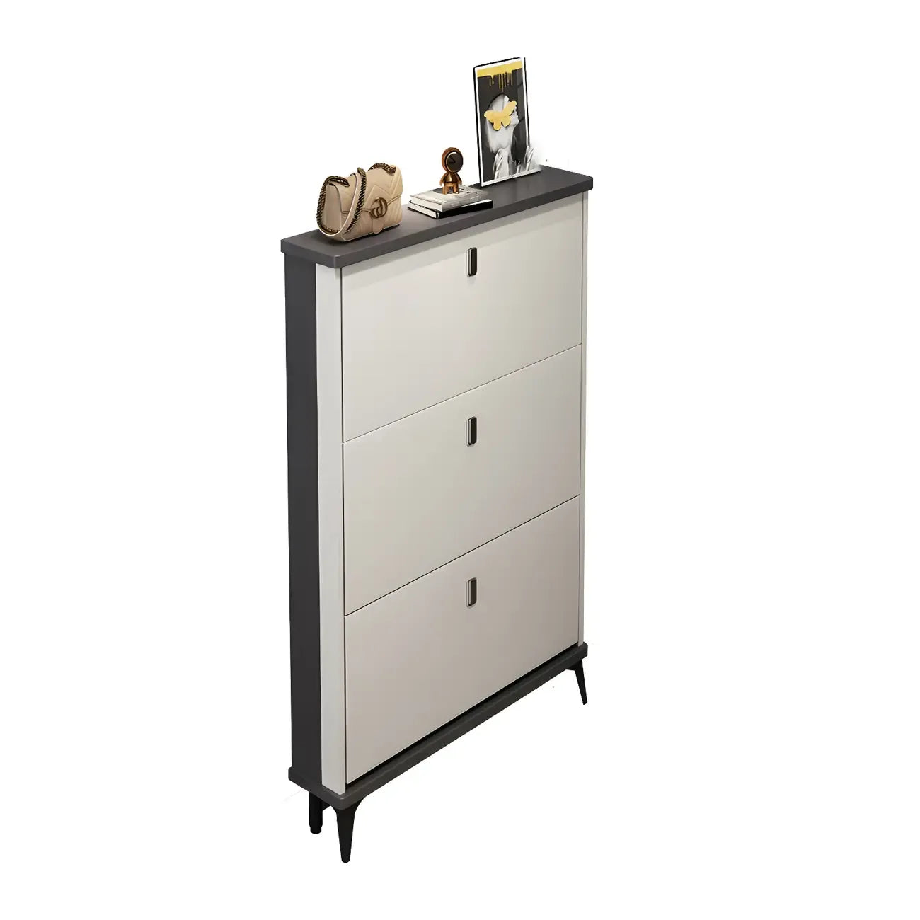 Entryway Grey/White Drop Front Shoe Storage Cabinet